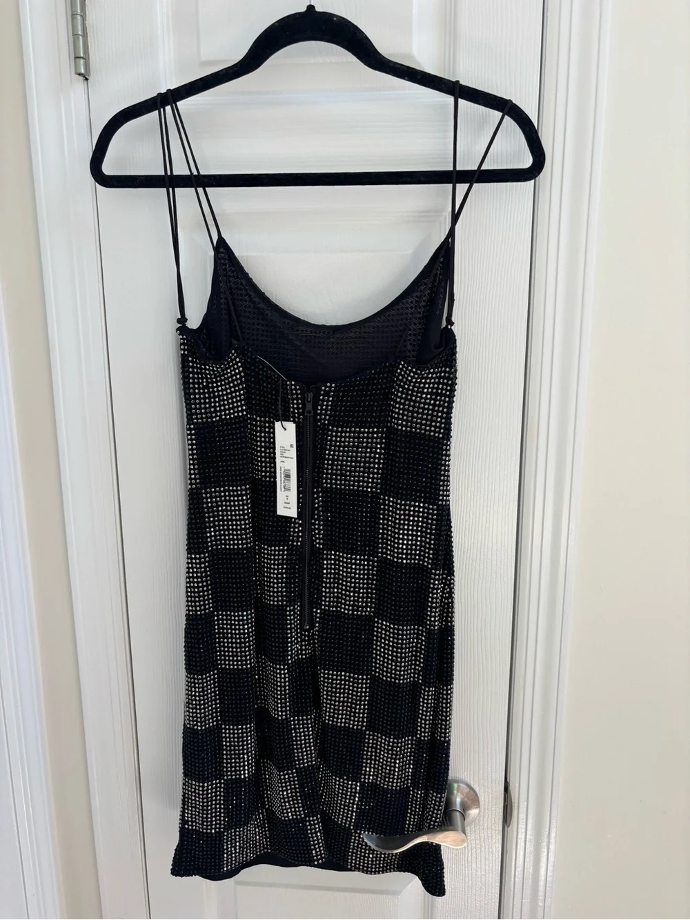 Alice + Olivia Black Beaded Check Slip Mini Dress - Picture 2 of 3